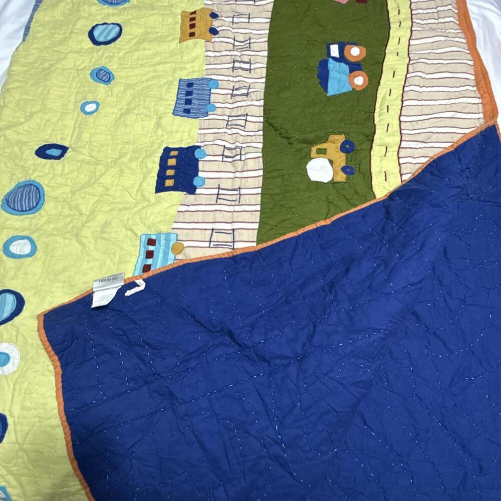 Vintage Company Kids Twin Size Quilt Trains Planes Dump Trucks Sail Boats Unique - Picture 4 of 10